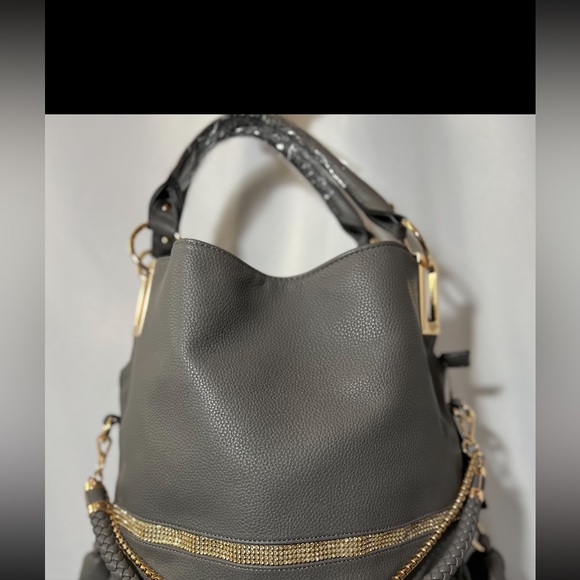 Gray Purse With Gold Straps - Picture 4 of 5